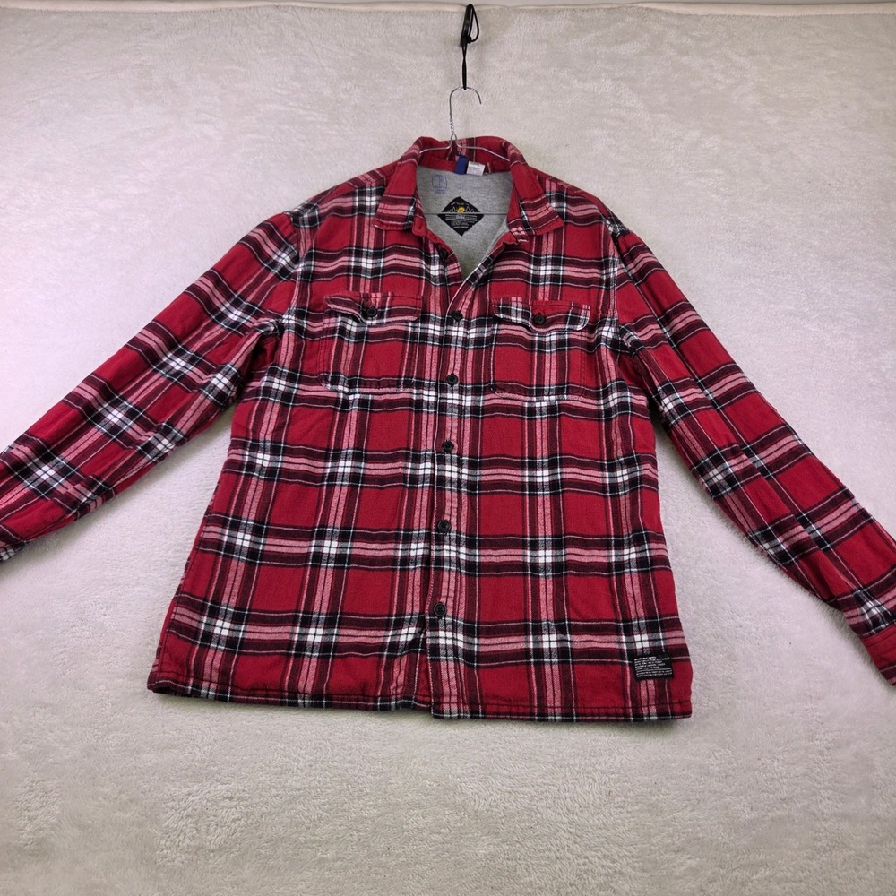 H&M Divided Red Plaid Jersey Lined Flannel Shirt Mens Medium USN1340C3X